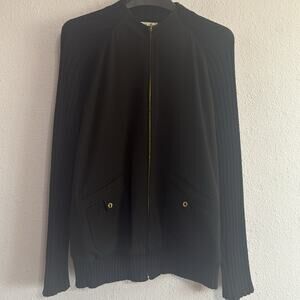 St. John Black/Gold Utility Jacket with Stand-Up Collar, and Zip Closure Size M